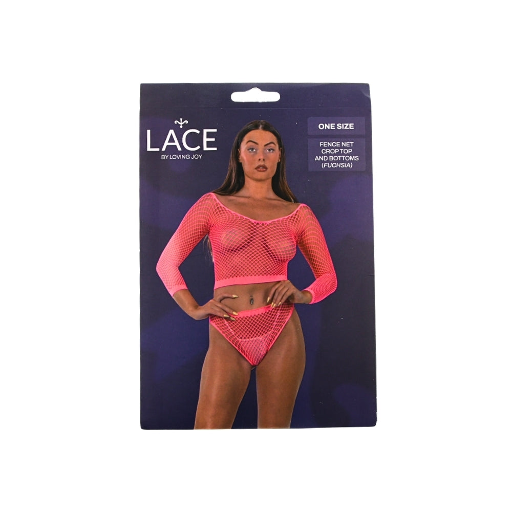 Lace by lj fence net crop top and bottoms set - peaches and screams