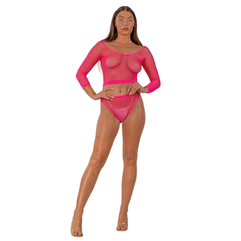 Lace by lj fence net crop top and bottoms set - peaches and screams