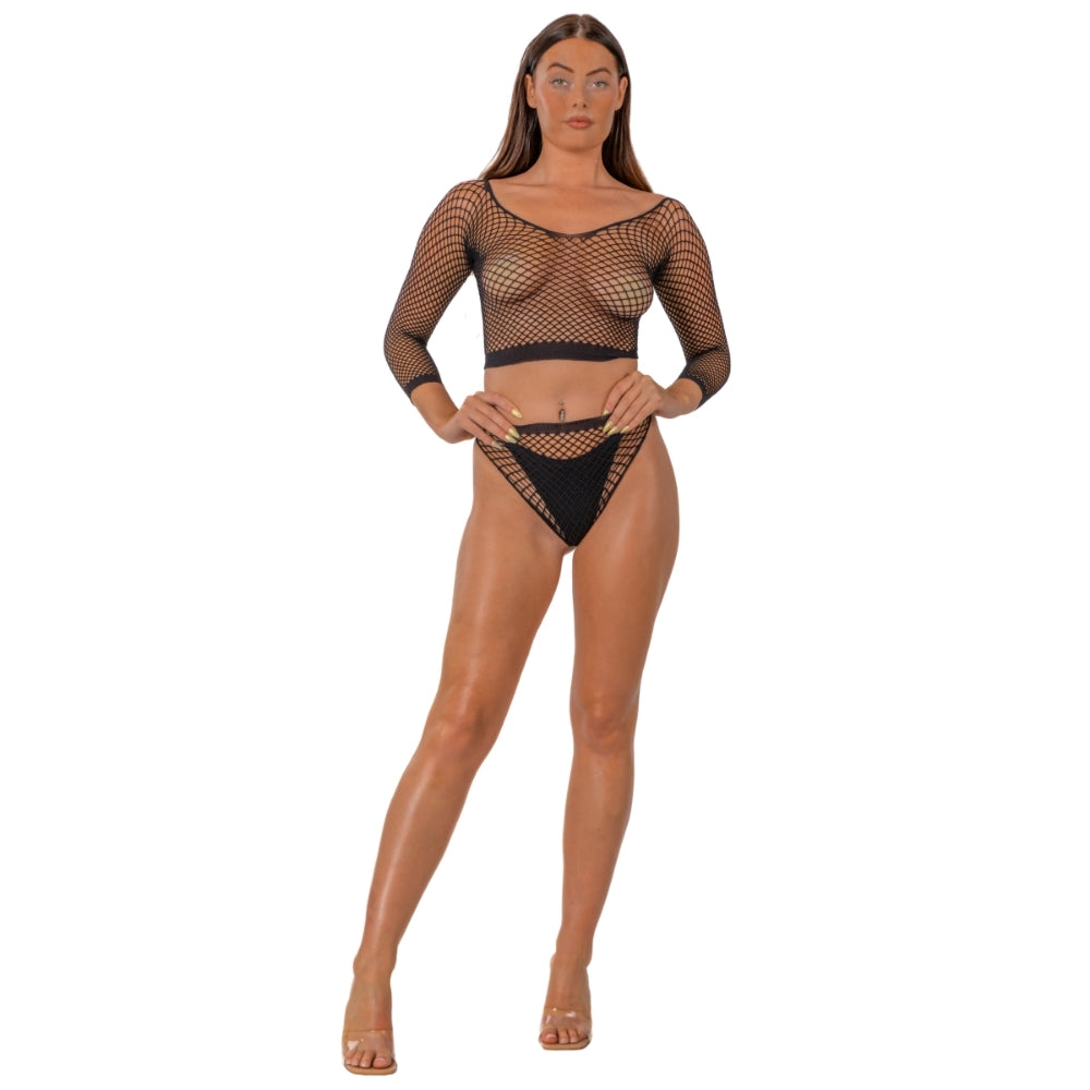 Lace by lj fence net crop top and bottoms set - peaches and screams