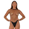 Lace by lj fence net long sleeved thong bodysuit black - peaches and screams