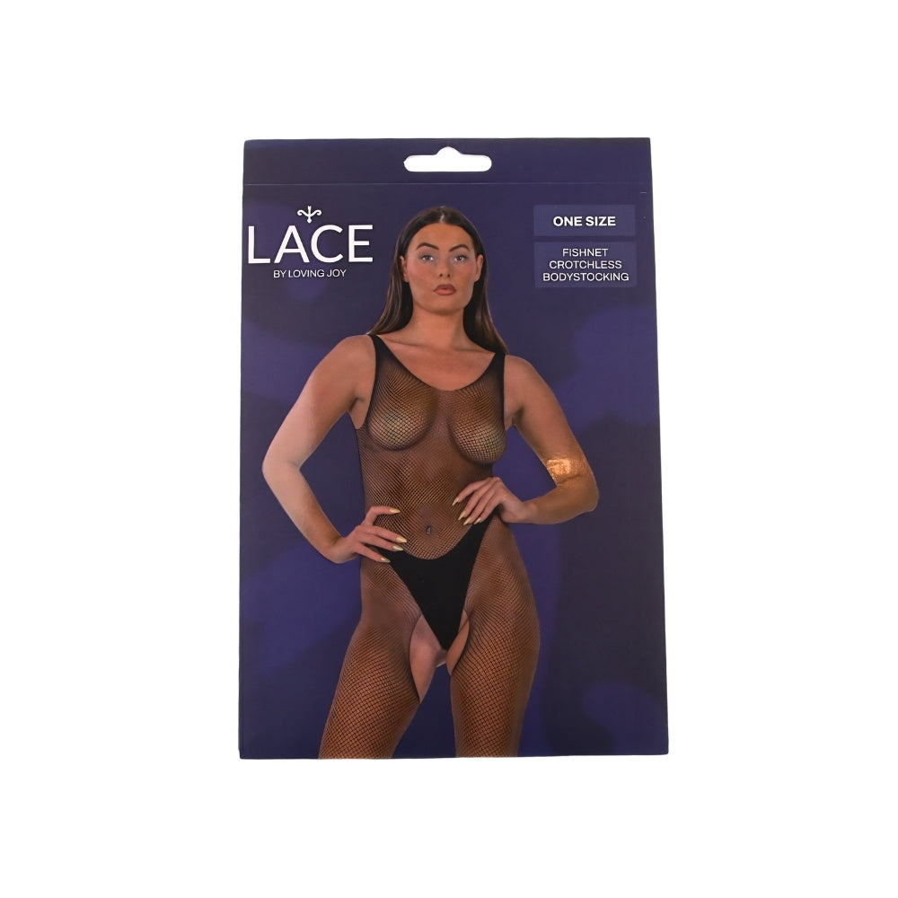 Lace by lj fishnet crotchless bodystocking black - peaches and screams