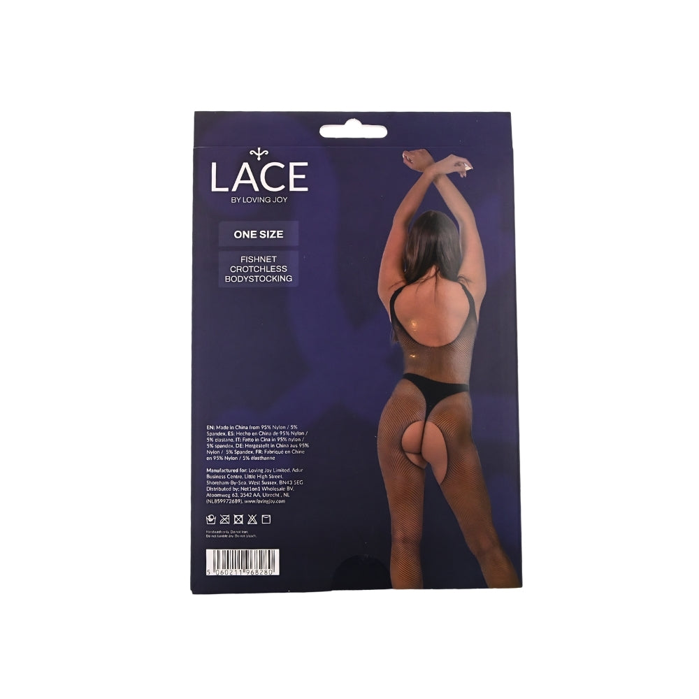 Lace by lj fishnet crotchless bodystocking black - peaches and screams