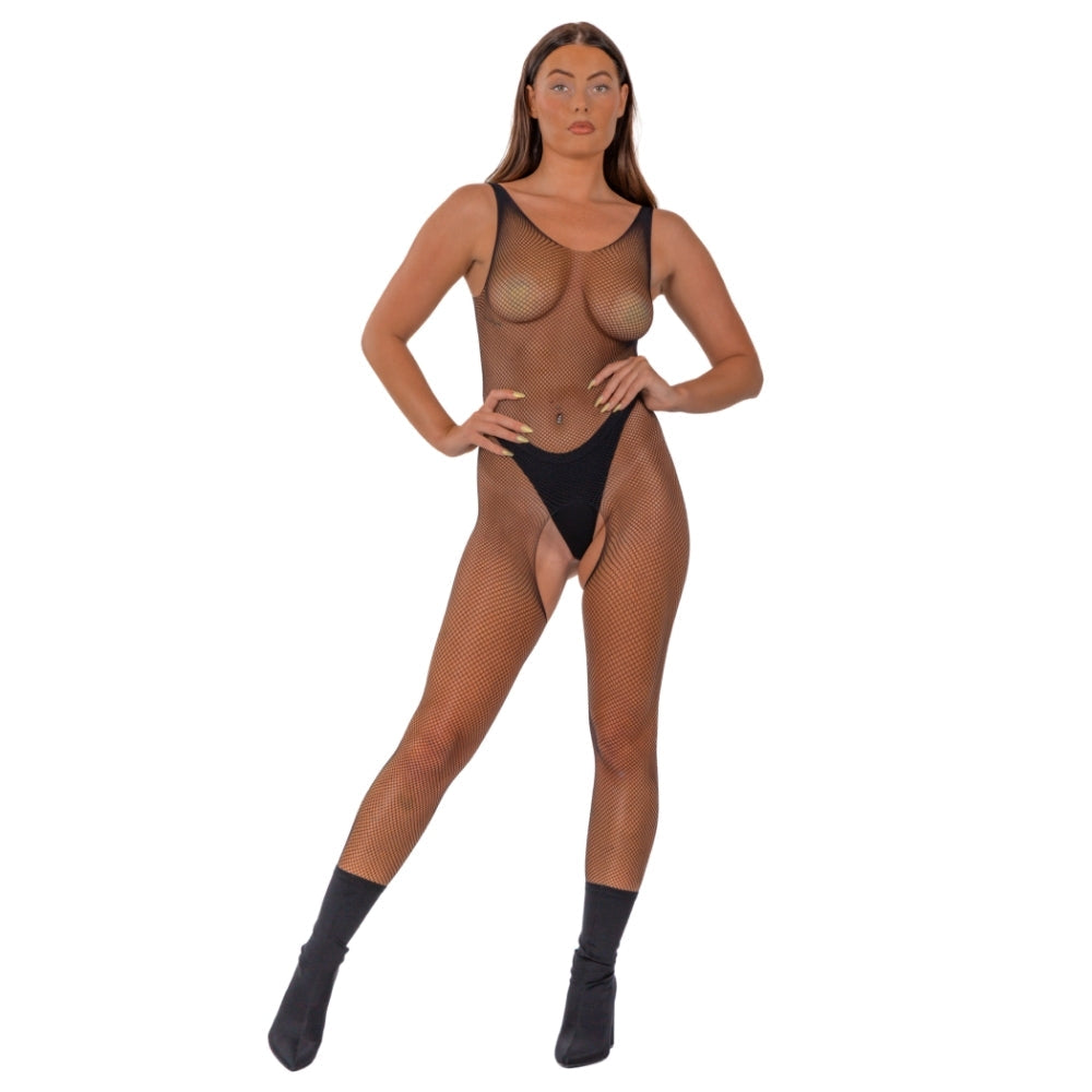 Lace by lj fishnet crotchless bodystocking black - peaches and screams