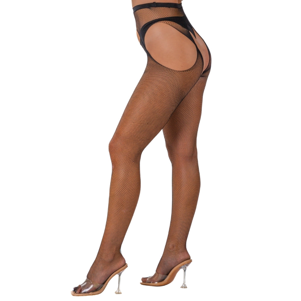 Lace by lj fishnet crotchless pantyhose black - peaches and screams