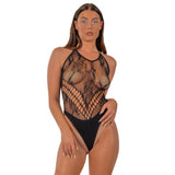 Lace by lj floral halter bodysuit black - peaches and screams