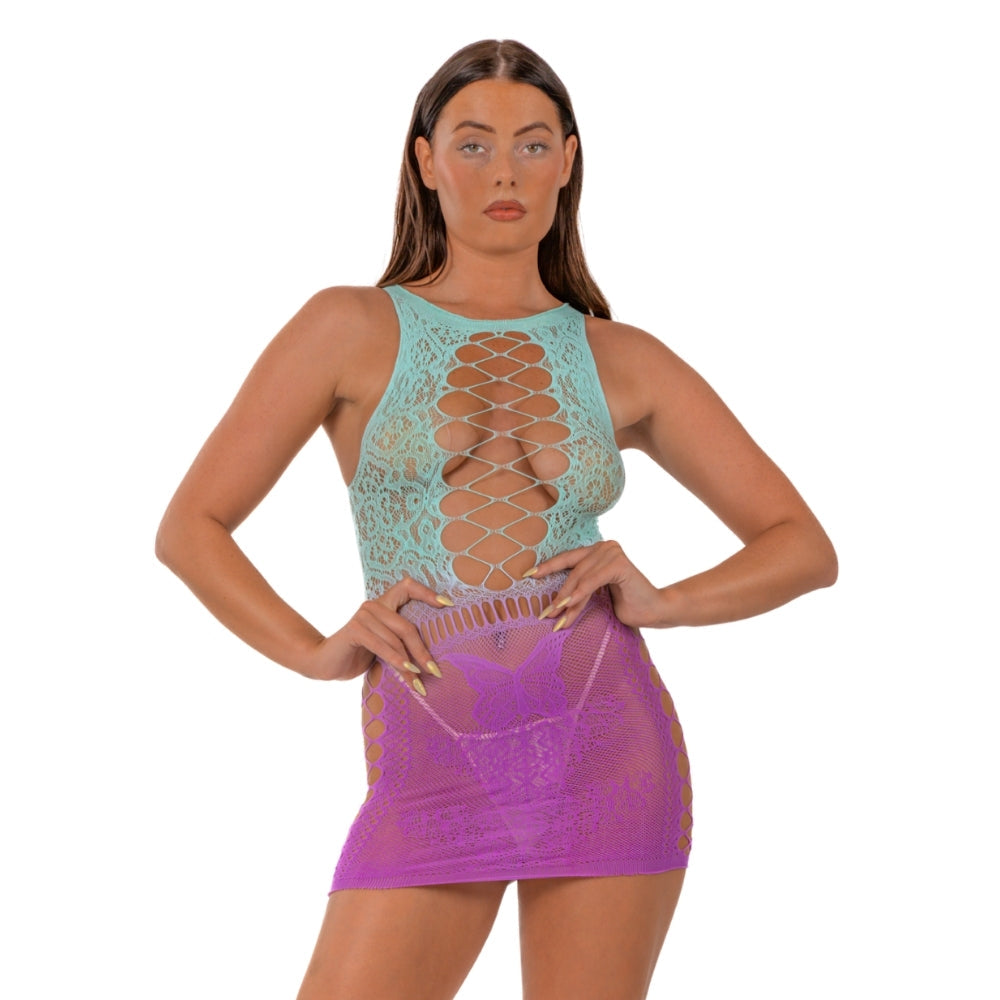 Lace by lj ombre faux lace up mini dress - peaches and screams
