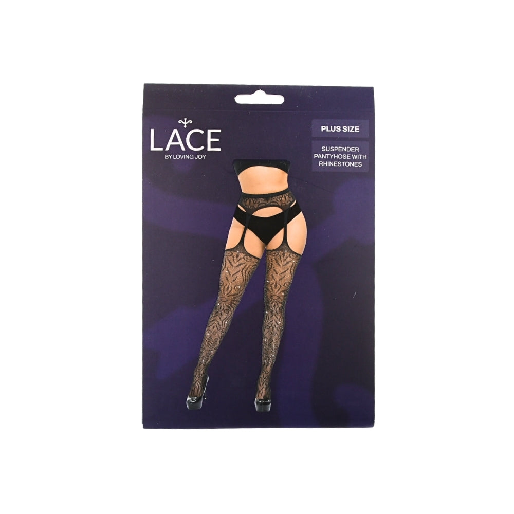 Lace by lj plus size suspender pantyhose with rhinestones - peaches and screams