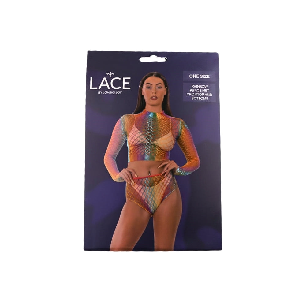 Lace by lj rainbow fence net crop top and bottoms - peaches and screams