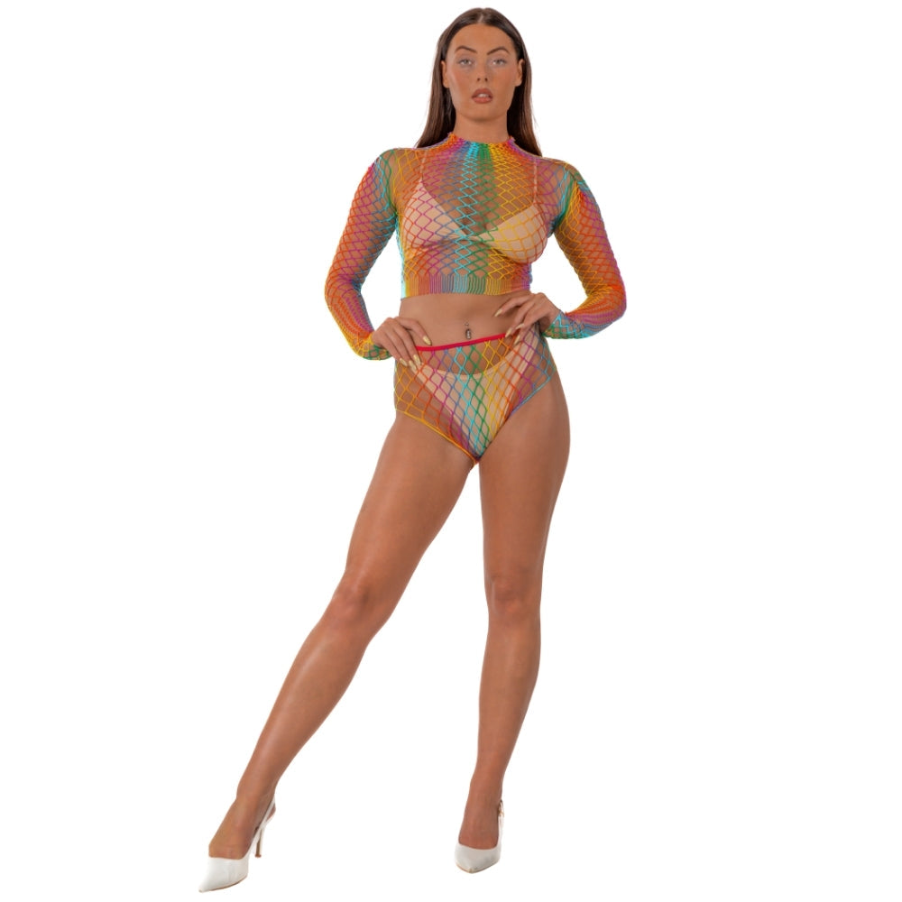 Lace by lj rainbow fence net crop top and bottoms - peaches and screams
