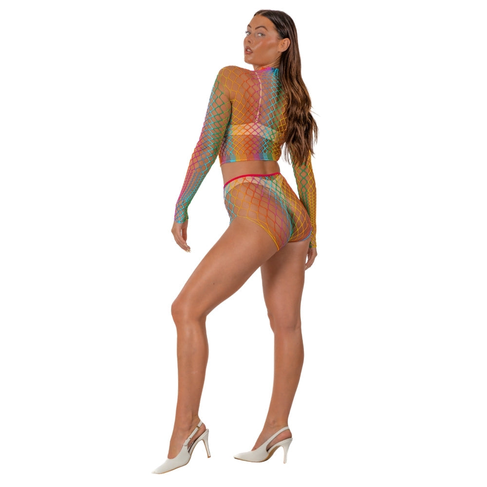 Lace by lj rainbow fence net crop top and bottoms - peaches and screams