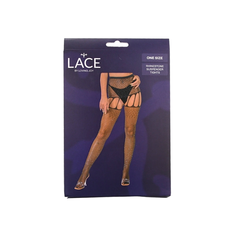 Lace by lj rhinestone suspender tights black - peaches and screams