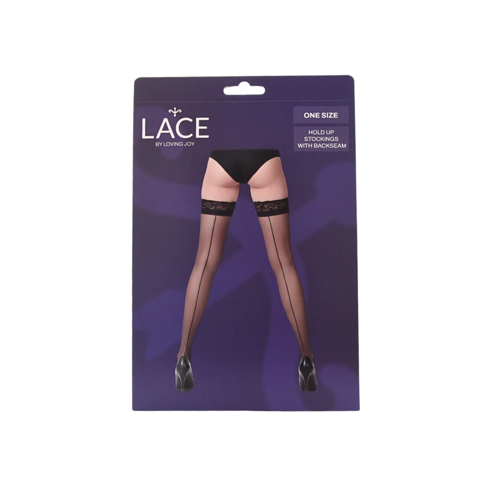 Lace by lj sheer hold up stockings with backseam black - peaches and screams