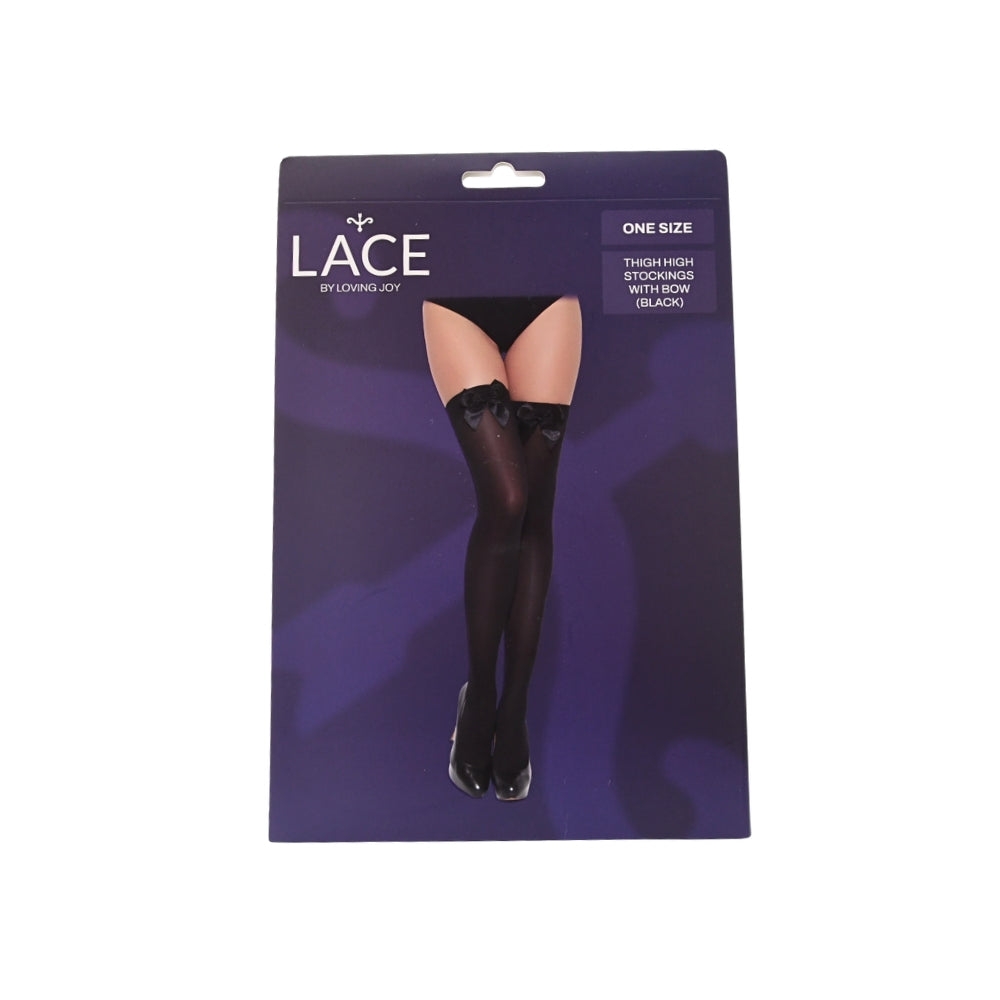 Lace by lj thigh high stockings with bow - peaches and screams