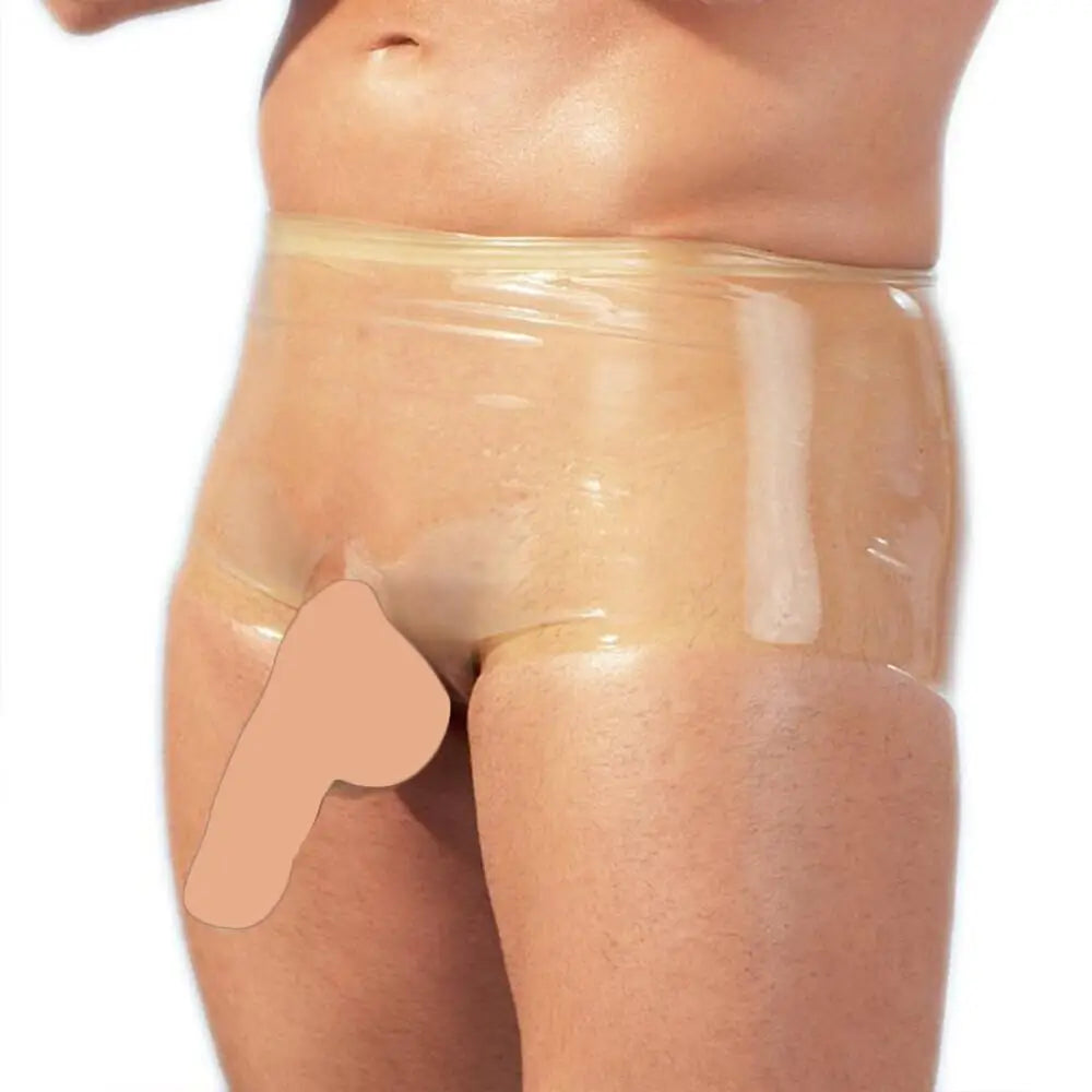 Latex clear boxers with penis sleeve for him - l/xl - peaches and screams