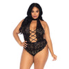 Leg avenue black floral lace crotchless teddy uk 18 22 - peaches and screams