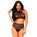 Leg Avenue Black Lace Halter Crop Top and High Waist G-string - M/L - Peaches and Screams