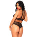 Leg Avenue Black Lace Halter Crop Top and High Waist G-string - S/M - Peaches and Screams