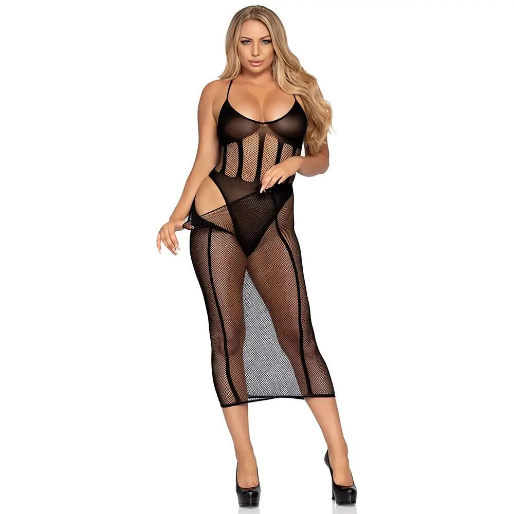 Leg avenue black net bodysuit and skirt set uk 6 to 12 - peaches and screams