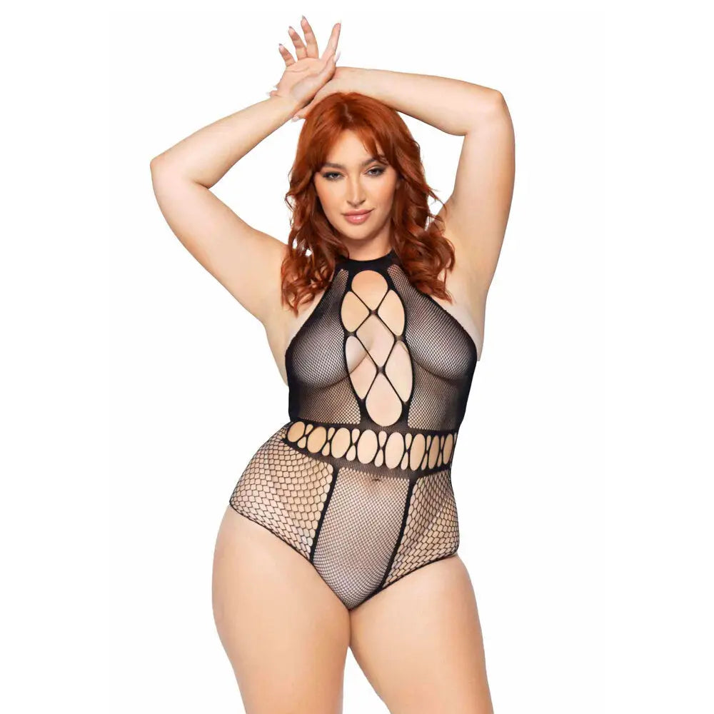 Leg avenue black seamless multi-net bodysuit uk 14 to 18 - peaches and screams
