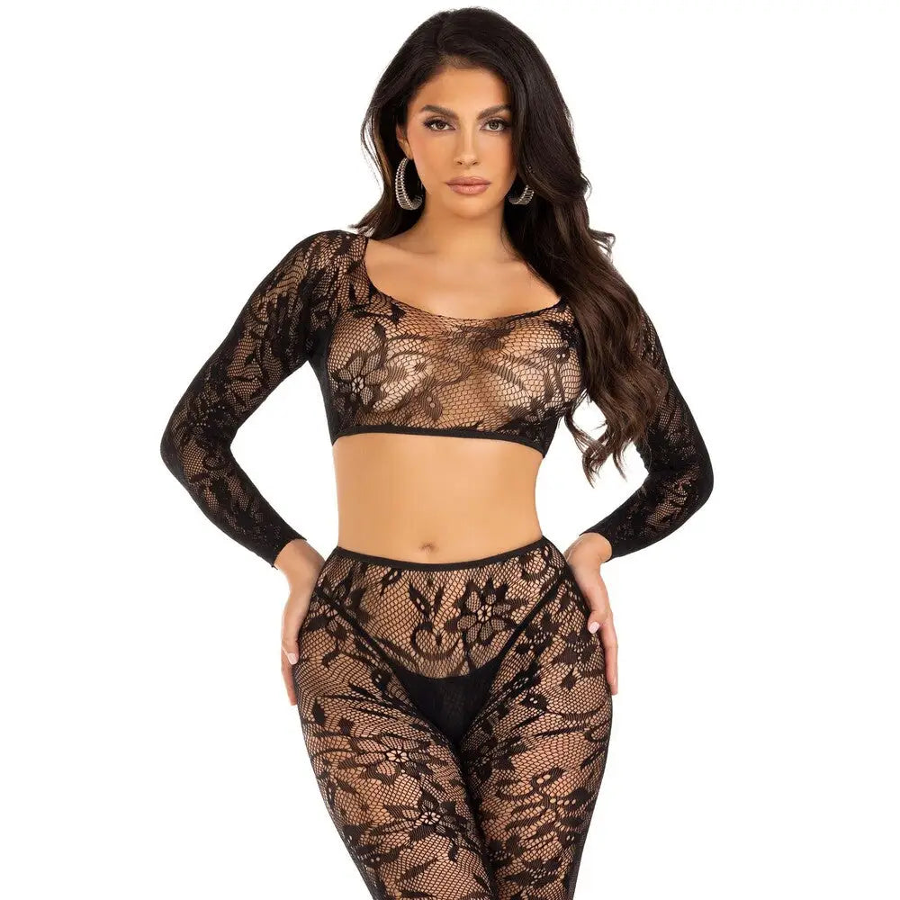 Leg avenue crop top and footless tights set uk 6 to 12 - peaches and screams