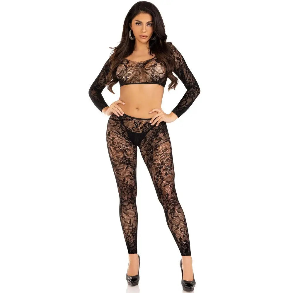 Leg Avenue Crop Top And Footless Tights Uk 6 To 12 - Peaches and Screams