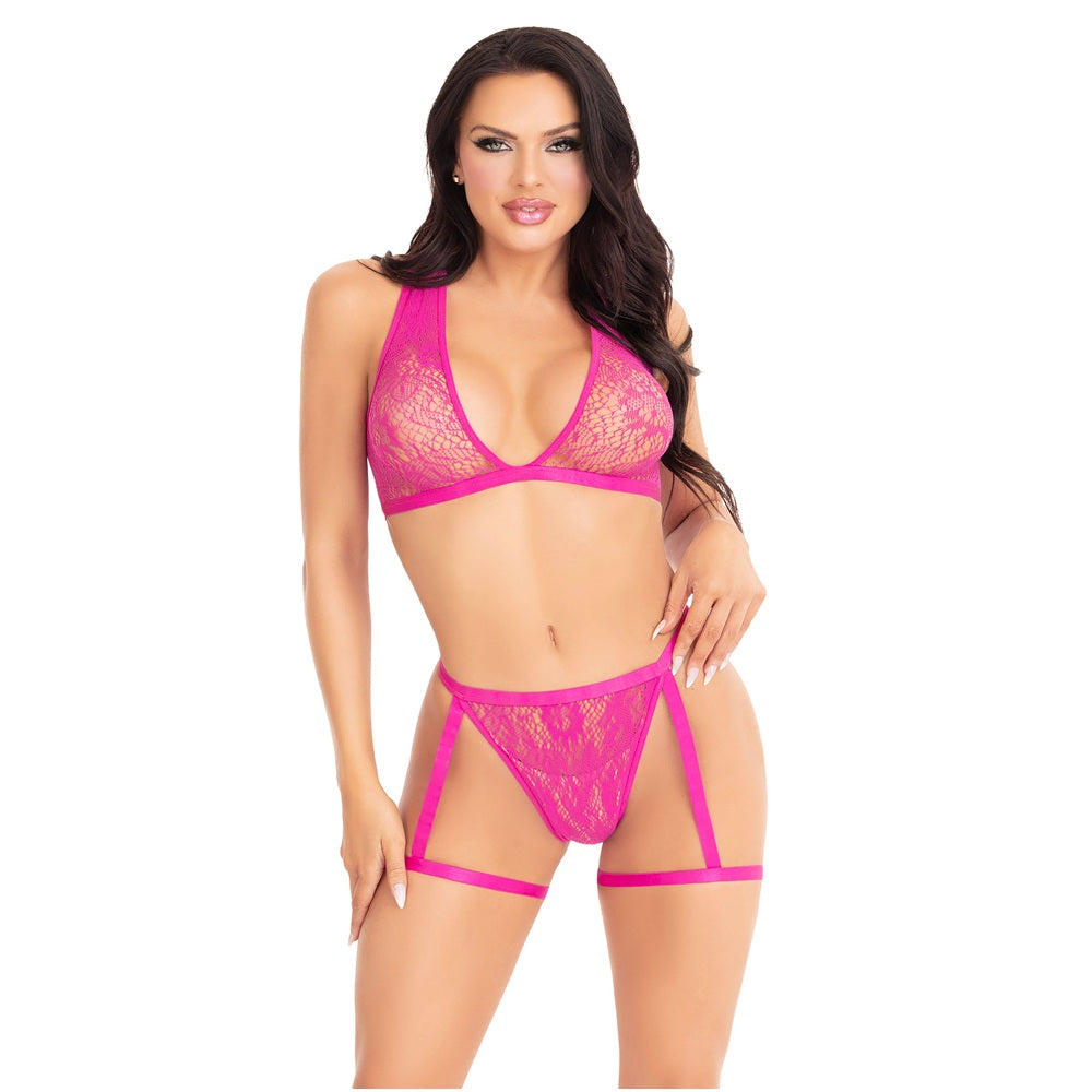 Leg avenue pink lace bra top and panty set - peaches and screams