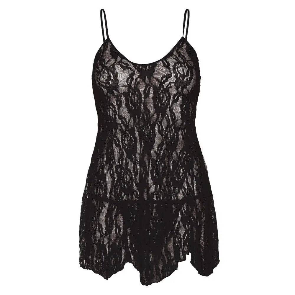 Leg avenue rose lace flair black plus size chemise uk 14 18 - peaches and screams
