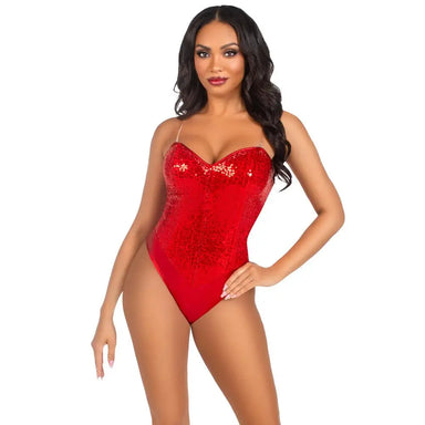 Leg Avenue Sequin Boned Bodysuit Red - Peaches and Screams