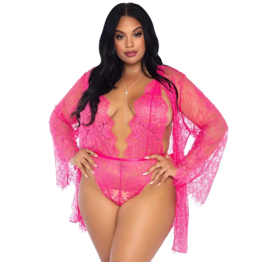 Leg avenue sexy pink floral lace teddy uk size 16 to 20 - peaches and screams