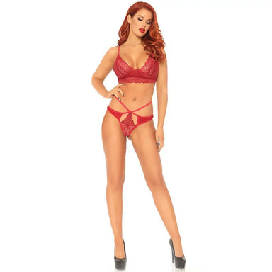 Leg Avenue Sexy Wet Look Red Lace Bralette Set for Her - M/L - Peaches and Screams