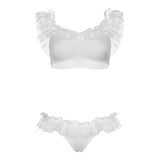 Leg avenue sexy white lace ruffle crop top and panty set - peaches and screams