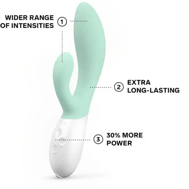 Lelo Ina 3 Silicone Green Rechargeable Multi Speed Rabbit Vibrator - Peaches and Screams