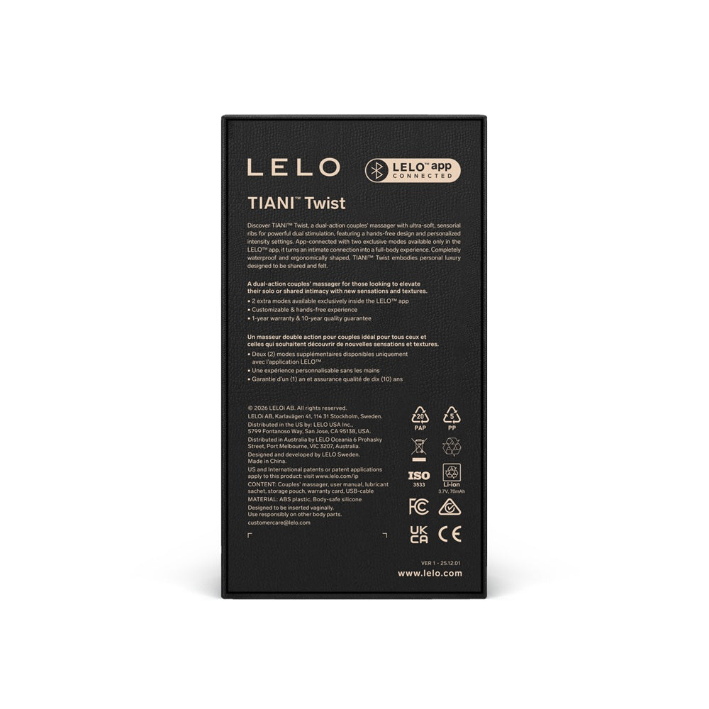 Lelo tiani twist couples massager lavender - g-spot vibrators peaches and screams