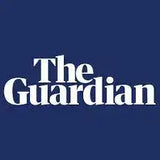 Logo of The Guardian newspaper in white text on a dark blue background.