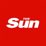 Logo of The Sun newspaper in white text on a red background.