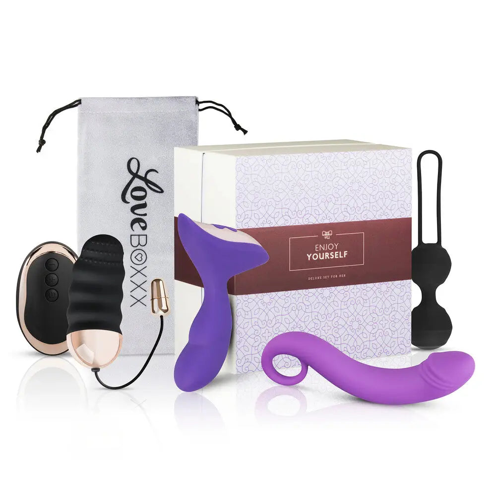 Loveboxxx Silicone Purple Rechargeable Solo Set For Her - Peaches and Screams