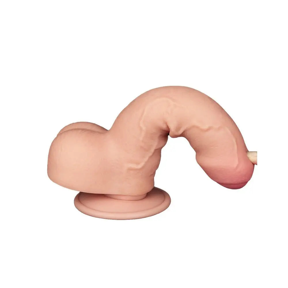 Lovetoy 7 inch sliding easy bend skin dildo with suction base - peaches and screams