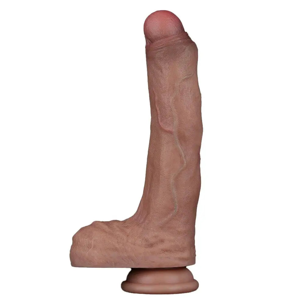 Lovetoy dual layered silicone dildo 8.5 inch flesh brown - peaches and screams