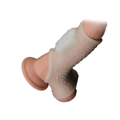 Lovetoy Rubber White Vibrating Penis Extension Sleeve For Him - Peaches and Screams