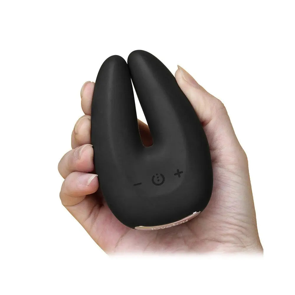 Lovetoy Silicone Black Sensual Rechargeable Twin Clitoral Vibrator - Peaches and Screams