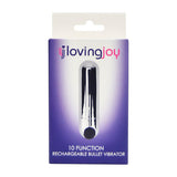 Loving joy 10 function rechargeable bullet vibrator silver - bullet vibrators peaches and screams