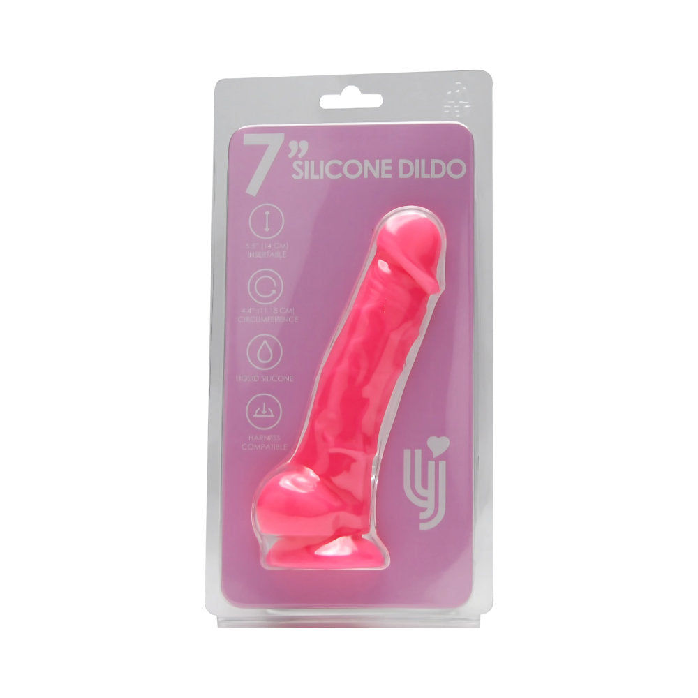 Loving joy 7 inch realistic silicone dildo with suction cup and balls pink - dildos peaches and screams