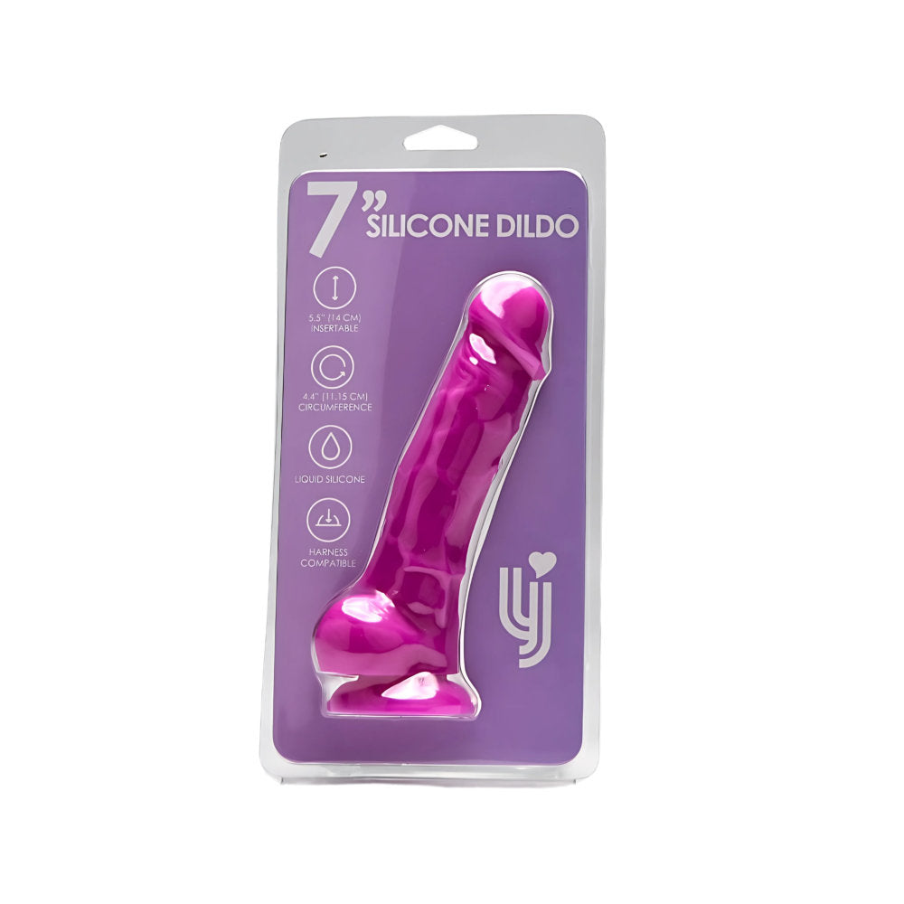 Loving joy 7 inch realistic silicone dildo with suction cup and balls purple - dildos peaches and screams