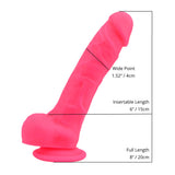 Loving joy 8 inch realistic silicone dildo with suction cup and balls pink - dildos peaches and screams