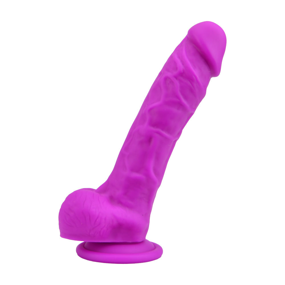 Loving joy 8 inch realistic silicone dildo with suction cup and balls purple - dildos peaches and screams