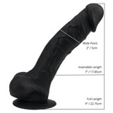 Loving joy 9 inch realistic silicone dildo with suction cup and balls black - dildos peaches and screams