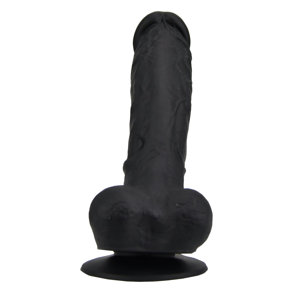 Loving joy 9 inch realistic silicone dildo with suction cup and balls black - dildos peaches and screams