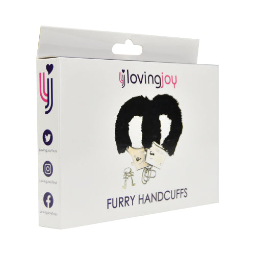 Loving joy furry handcuffs black - bondage restraints peaches and screams