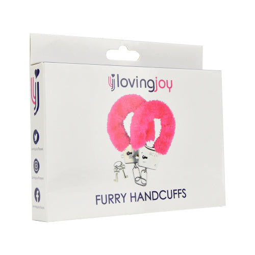 Loving joy furry handcuffs pink - bondage restraints peaches and screams