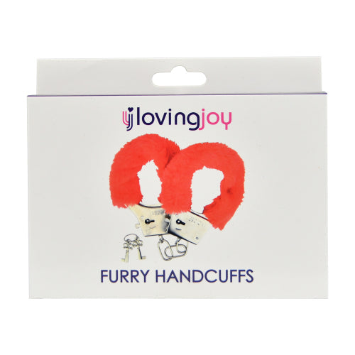 Loving joy furry handcuffs red - bondage restraints peaches and screams